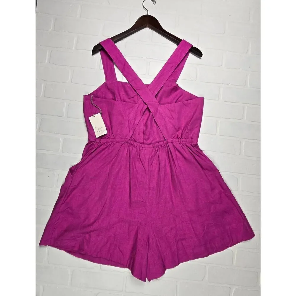 A New Day Pink Linen Blend Romper Extra Large - Picture 2 of 4
